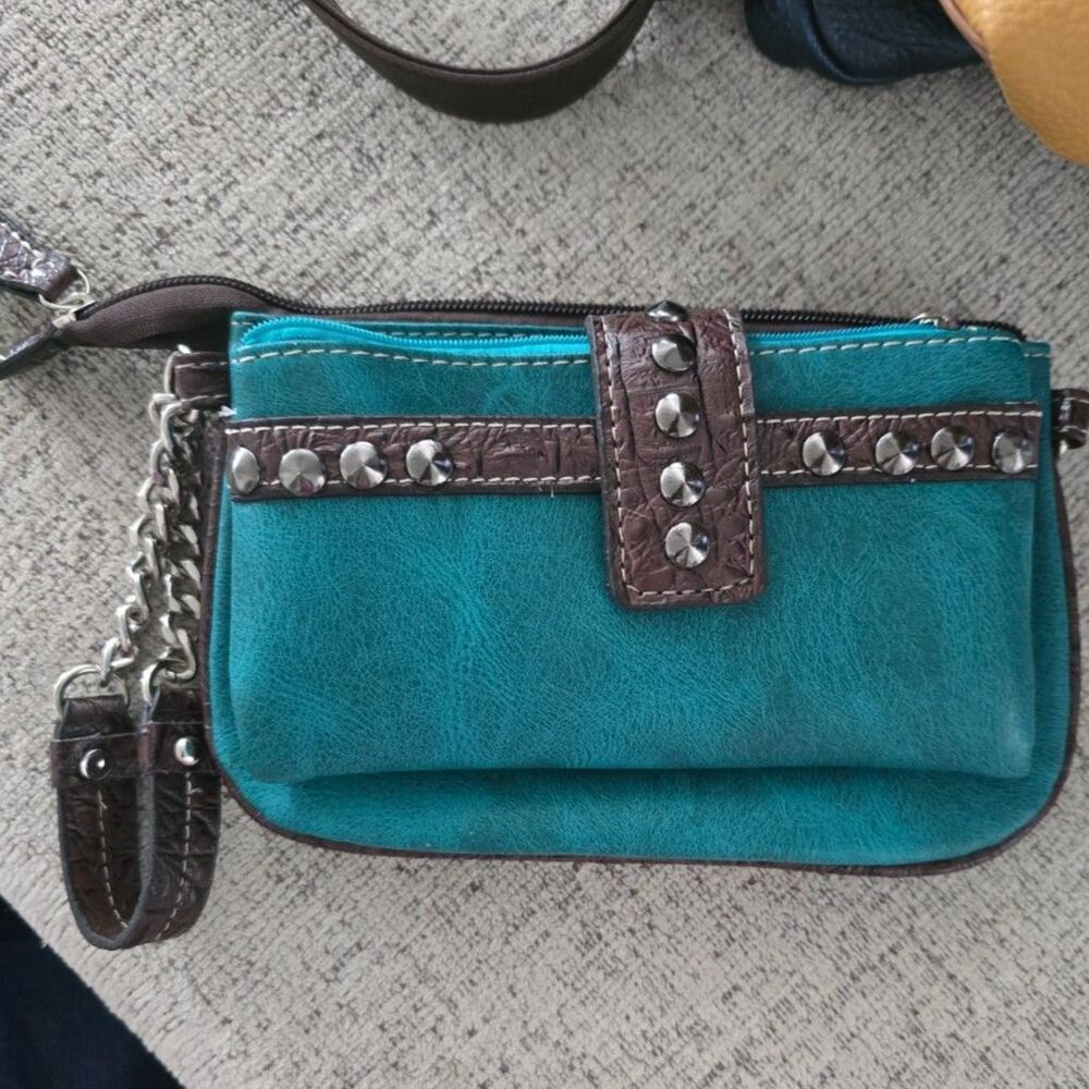 Turquoise & Brown Western Studded Wristlet Wallet by Savana